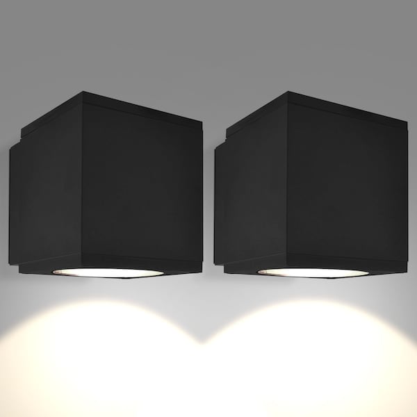 Luxrite Outdoor LED Up or Down Cube Wall Light Black 3CCT 3000K-5000K 15W Aluminum IP65 ETL Listed, 2PK LR40346-2PK - main